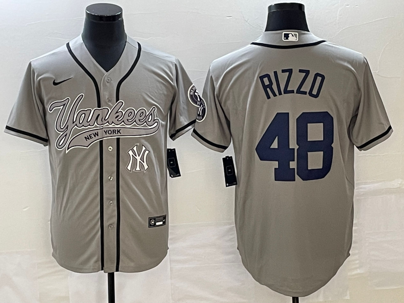 Men's New York Yankees #48 Anthony Rizzo Gray With Patch Cool Base Stitched Baseball Jersey